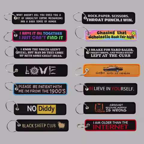 Black Cat Embroidery Key Fobs Funny Quote Key Tags Sheep Keychain For Motorcycles Cars Key Ring Acce