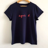 Agnes Little B Pure Cotton Short Sleeved T-shirt with Cursive Letters Printed Versatile Couple T-shi