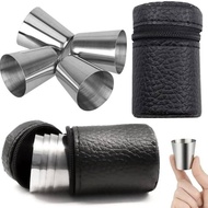 GG 4pcs/Set Stainless Steel Glass Set Outdoor Small Glasses Set Travel Picnic Cup Set 30/70/170ml TH
