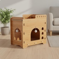 [tenlzsp0bc] Sturdy Construction Wooden Cat Condo Scratcher Easy Assembly 2-Level Cat House Breathab