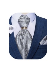DiBanGu Paisley Cravat for Men, 4 PCS Woven Ascot Tie Pocket Square Cufflinks with Tie Ring Set