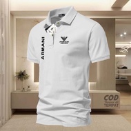 Men Women Same Style Loose All-Match Breathable EA7 Simple Letter Print Lapel Short-Sleeved POLO Shi