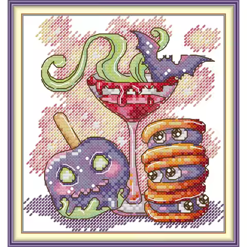 News Pre-Printed Cross Stitch Kit, Stamped Aida Fabric with DMC Threads, Embroidery kit - Halloween 