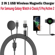 2 IN 1 USB Wireless Magnetic Charger with Type C Charging Port For Samsung Galaxy Watch 6 Classic/5 Pro/Active 2,Samsung Smart Watch 6/5/4 44MM 40MM Fast Charging Cable Base
