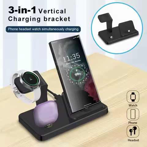 3 In 1 Wireless Charger for Samsung S25 S24 S23 for Galaxy Watch 8 7 6 5 Pro 4 3 Buds 3 Dual Type C 