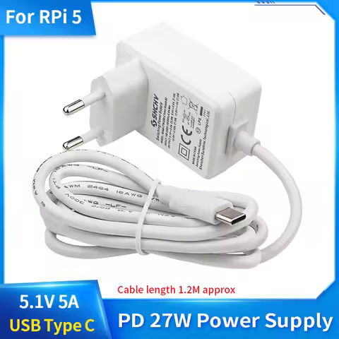 Raspberry Pi 5 PD 27W Power Supply 5.1V 5A USB Type C Power Adapter for EU US UK Plug Optional for R