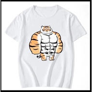 Wanmg1314 Fat Tiger Expression Fat Old Northeast Tiger Cute Tiger White Printed T-Shirt Tik Tok Same