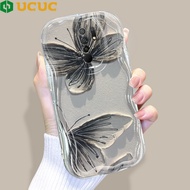 (Local Ready) UCUC Kasus hp Case Ponsel Untuk Xiaomi Redmi 9 9A 9C 9T 10 10A 10C 11A 12 12C kartun kupu-kupu hitam Pattern Cream Texture Casing Wavy Edge Soft Silicone Cover Phone Case Anti crack case