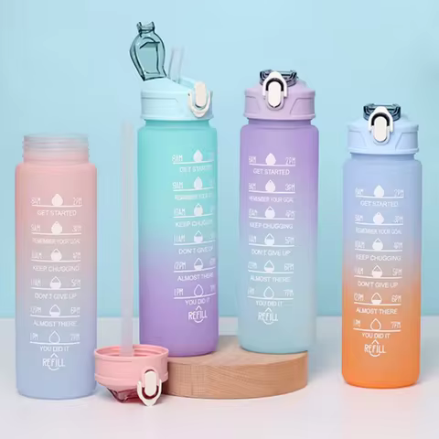 Sports Water Bottle with Time-Tracking Straw Leak Proof Locking Flip Cover for Easy Carry Ideal for 