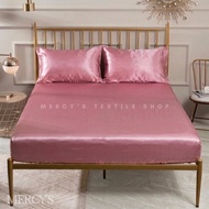 Bedsheet 3in1 Satin Silk Bedsheet with Pillowcase Set Bedsheet Fully Garterized Bedsheet Pillowcase