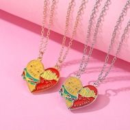 Burger Fries Spliced Heart Pendant Necklace for 2 BFF Couple Necklace Jewelry Best Friend Necklace f