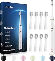 7AM2M Sonic Electric Toothbrush for Adults and Kids- High Power Rechargeable Toothbrushes with 8 Bru