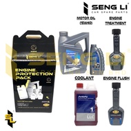 ENGINE PROTECTION PACK-AISIN 15W40 SEMI SYNTHETIC ENGINE OIL 7L / LONG LIFE COOLANT/ ENGINE FLUSH/ ENGINE TREATMENT