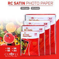 A4 / 5R / 4R / 3R Size CUYI RC Satin Photo Paper , Resin Coated Inkjet Photo Paper 260gsm for Photos