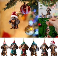 Christmas Fun Sausage Dog Car Decoration Pendant Acrylic 2D Christmas Tree Beautify Decorative Items
