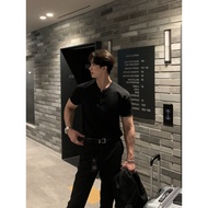 Summer American Henry Shirt Short-Sleeved Bottoming t-Shirt Men Yuppie Style Henry Collar Thin Casua