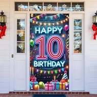 Happy 10th Birthday Door Cover Banner Birthday Neon Party Backdrop Decoration 10th Birthday Photo Bo
