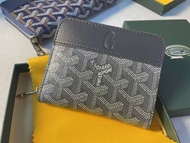 Goyard กระเป๋าสตางค์ฟันสุนัขสายเดี่ยวหนังแท้รูปตัวอักษร Y Dompet Koin สั้นมีกระเป๋าสตางค์มีซิป