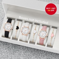 4 6pcs Fashion Leather Strap Women Quartz Watches Set Arabic Dial with Heart Bracelets Without Box