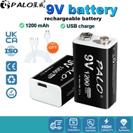 PALO 9V USB Rechargeable Battery 1200mAh Lithium 9v Battery