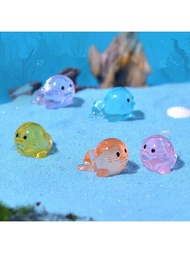 6入組混合顏色樹脂迷你可愛海獅海洋動物裝飾,適用於魚缸、池塘、水族箱、沙灘派對diy造景