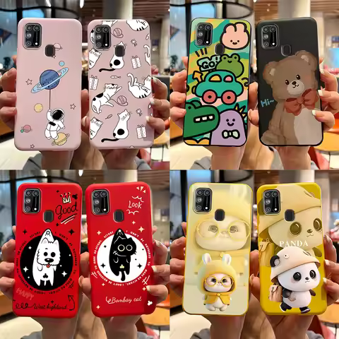 Silicone Case For Samsung M31 M 31 Cover Cute Rabbit Panda Shockproof Phone Case For Samsung Galaxy 