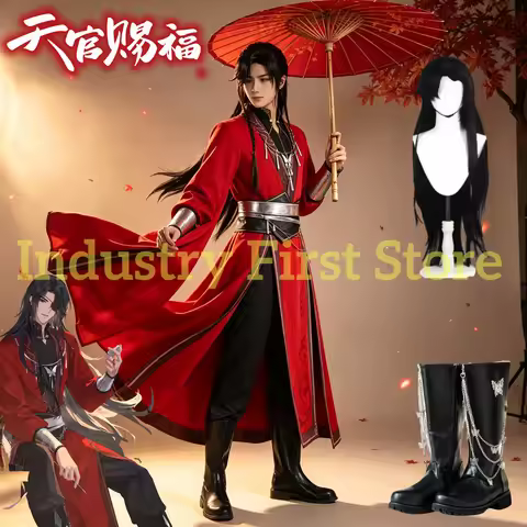 Heaven Official's Blessing Hua Cheng Cosplay Costume Red Black Ancient Chinese Robe Belt Wig Boots a
