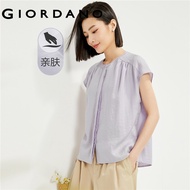 GIORDANO Women Shirts Skin-Friendly Lightweight Smooth Shirts Cap Sleeve Crewneck Simple Summer Fash