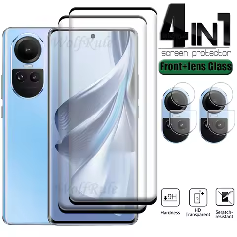 4-in-1 For Reno 10 5G Glass OPPO Reno 10 Pro 5G Tempered Glass Full Cover Curved 9H HD Screen Protec