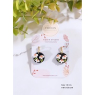 mini daisy Earrings Black Background Gister Size 1.8 Cm. Hanging Style Handmade Lightweight Water-Re