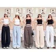 Mid-Rise Straight-Leg Pants With Lace Pleats **Mid-Low Waist Seluar Perempuan Pants Women