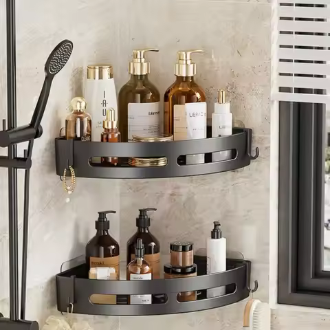 1/2/3pcs Plastics Bathroom Shampoo Holder Adhesive Shower Caddy Shelves Storage No Drill Shelf Corne