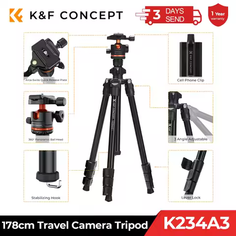 K&F CONCEPT 70 inch/178cm Camera Lightweight Tripod 8kg/17.6lbs Load Ball Head Tripods for Camera Sm