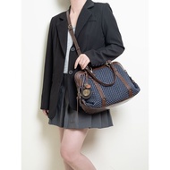 HIATUS Literary Retro vintage Japanese vintage Bag Contrast Color Knitted Polka Dot Navy Blue Portab