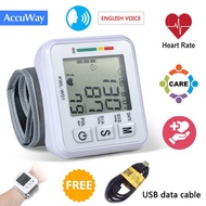 AccuWay USB Powered Electronic Wrist Blood Pressure Monitor with Englsih Voice Reading Automatic Double Pressure Detection Pulse Gauge Digital BP Hypertension Meter Heart Rate Tracker High Accuracy Sphygmomanometer Machine for household