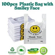 100pcs Plastic Bags with Printed Thank You Smiley Face –Plastic Bag with Handle - Smiley Plastic Bag
