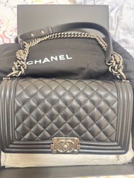 ［有晶片 有正單］Chanel Boy 25 復古銀扣黑色荔枝牛皮
