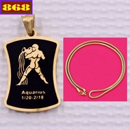 Aquarius pendant - Aquarius gold stainless steel with solid stainless steel chain necklace + stainle