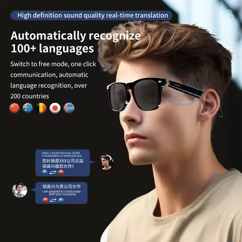 Smart Translator Glasses 147 Languages Bluetooth 5.3Bone Conduction Headphone with Mic Hands-free Ca