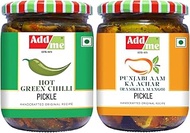 Add me Home Made Hot Green Chilli Pickle 500Gm + Ramkela Mango Pickle 500Gm Rajasthani Hari Mirch Ka