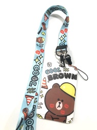 BROWN   W ที่ใส่บัตร ซองใส่บัตร ที่ใส่บัตร พร้อมสายคล้องคอ(2cm) ลาย BROWN W  CAP    สำหรับบัตร 5.5x8