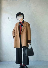 尋寶古著-DAKS氣質經典駝色連袖毛呢大衣