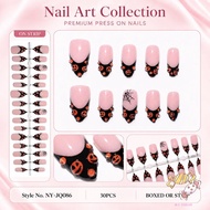 Halloween Black French Wearable Nails - 3D Spider Web Adhesive Manicure Patchs