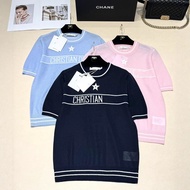 SW8F Women's Spring Summer Knitwear T-Shirt with Embroidered Letters