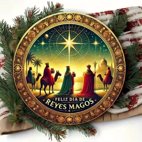 ReyesMagosDecorCo 2D Wall Hanging Plaque - "Feliz Dia De Reyes Magos" Christmas Theme Three Kings Mu