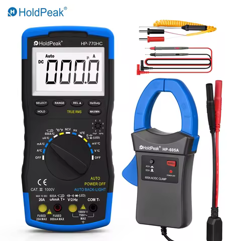 HoldPeak HP-770HC Digital Multimeter Tester True RMS Smart Autoranging Probe With NCV+HP-605A Clamp 