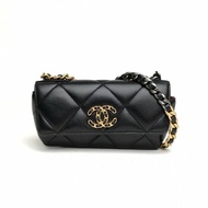 CHANEL 19BAG橫版眼鏡包黑色羊皮31開金扣金銀扣肩背包