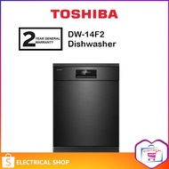 Toshiba Dishwasher DW-14F2 / DW14F2 Free Standing with 70°C Hot Water Wash (Black)