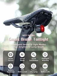 WEST BIKING 1個west Biking智能制動感應type-c充電ip66防水led自行車尾燈,適用於mtb公路車