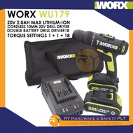 WORX|WU179 20V 2.0AH MAX LIT-ION CORDLESS 10MM 20V DRILL DRIVER |DOUBLE BATTERY DRILL DRIVER,18 + 1 